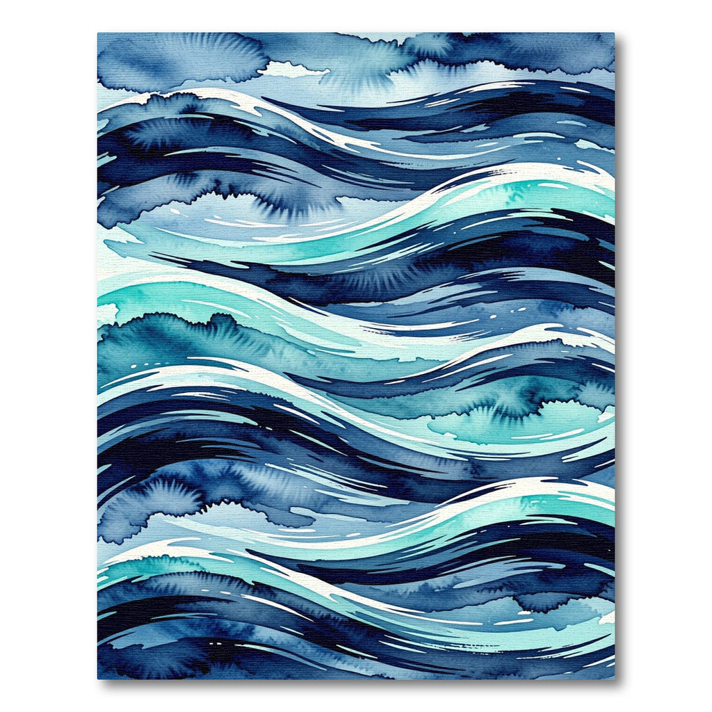 Modern Indigo Abstract Ocean Wave Rug