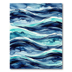 Modern Indigo Abstract Ocean Wave Rug