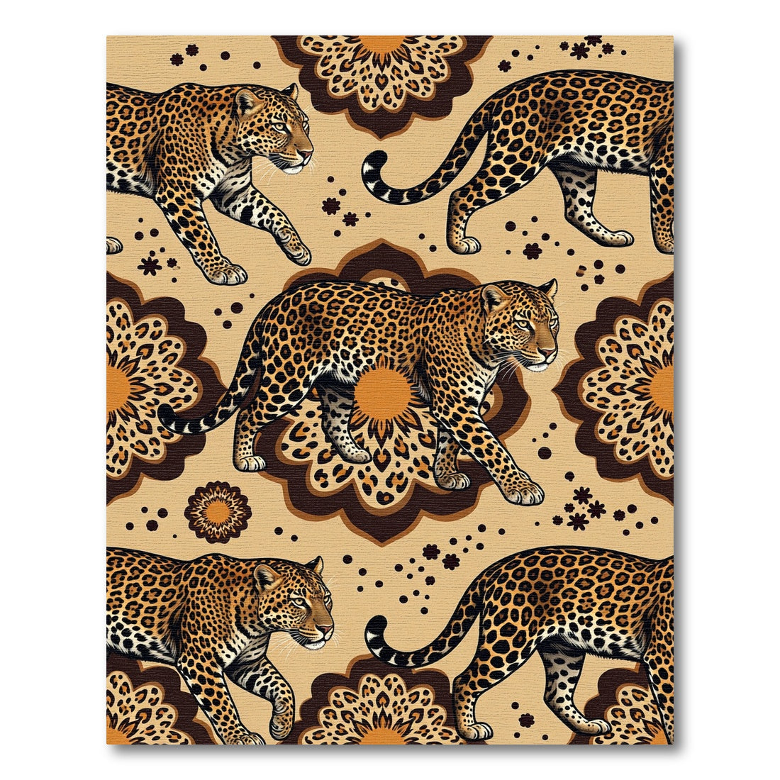 Golden Leopard Safari Mandala Medallion Rug