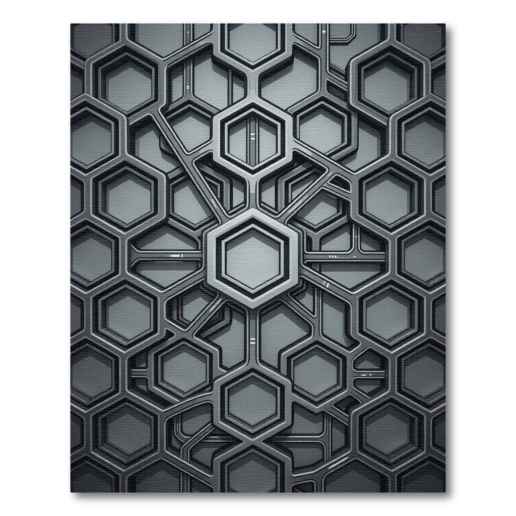 Modern Silver Geometric 3D Hexagon Rug