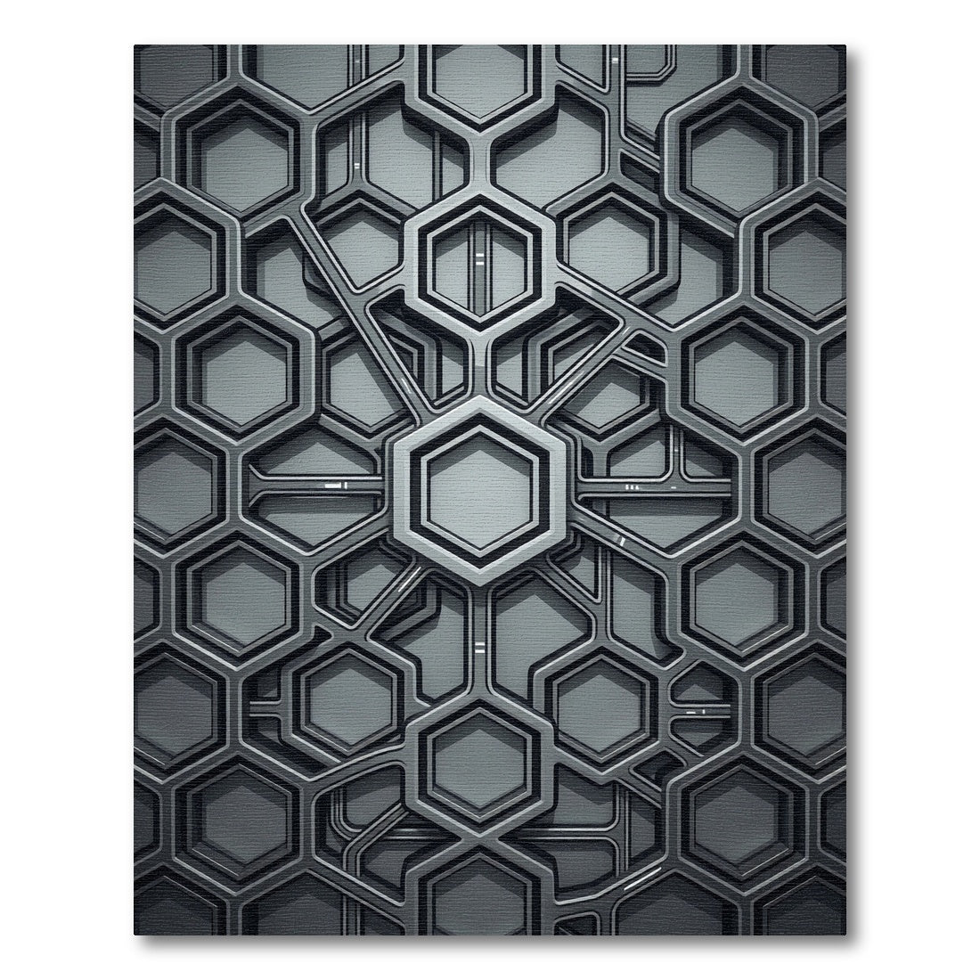 Modern Silver Geometric 3D Hexagon Rug
