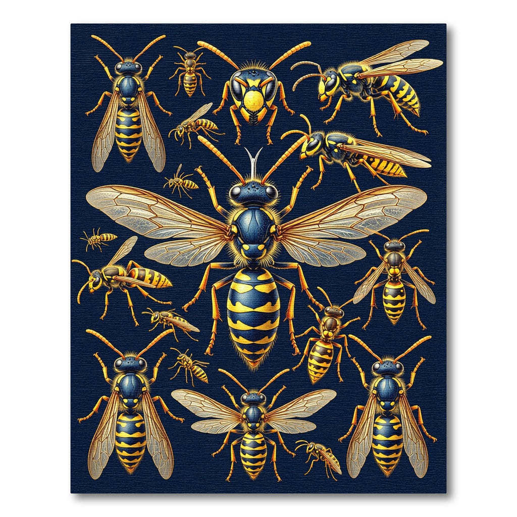 Detailed Yellow Wasp Entomology Illustration Rug