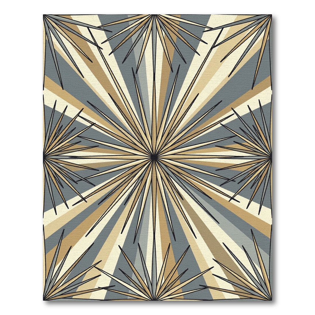 Golden Sunburst Rays Geometric Rug