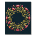 Ornate Pink Thistle Wreath on Navy Rug