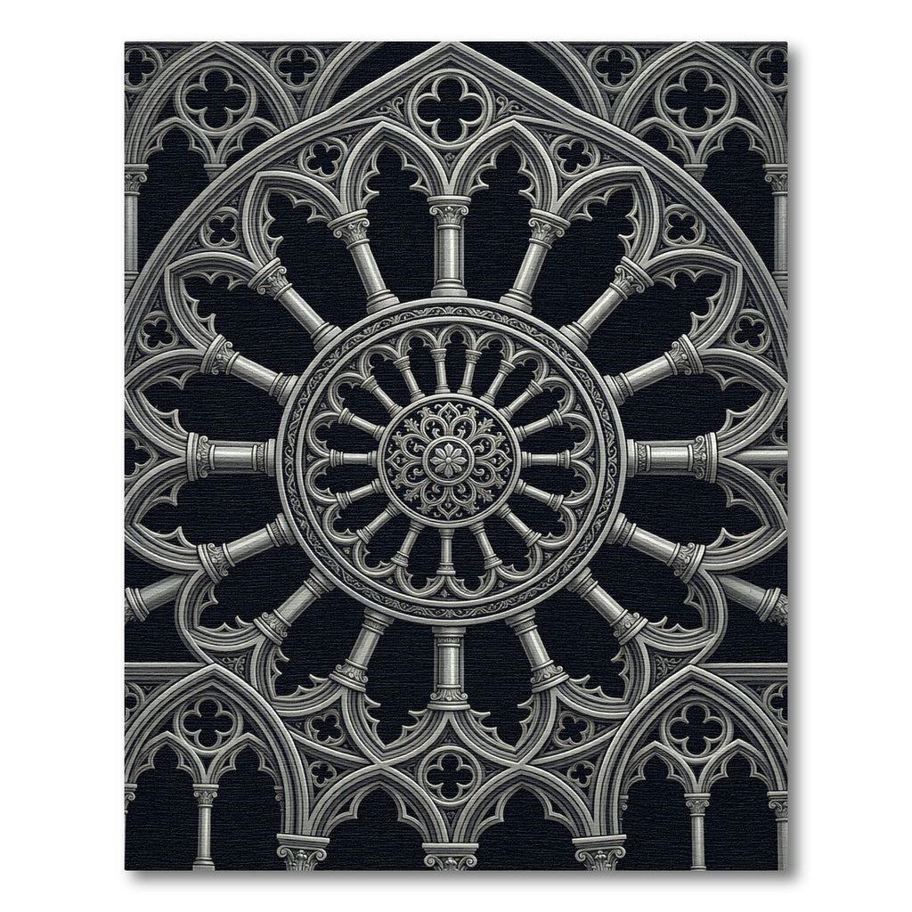 Monochromatic Gothic Circular Architectural Wheel Rug