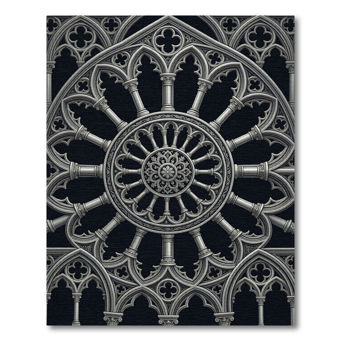 Monochromatic Gothic Circular Architectural Wheel Rug