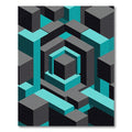 Geometric Cyan and Charcoal Hexagon Rug