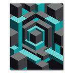 Geometric Cyan and Charcoal Hexagon Rug