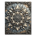 Metallic Silver Ornate Floral Medallion Rug