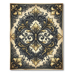 Ornate Charcoal Gold Floral Damask Rug
