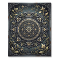 Ornate Golden Floral Medallion Charcoal Rug