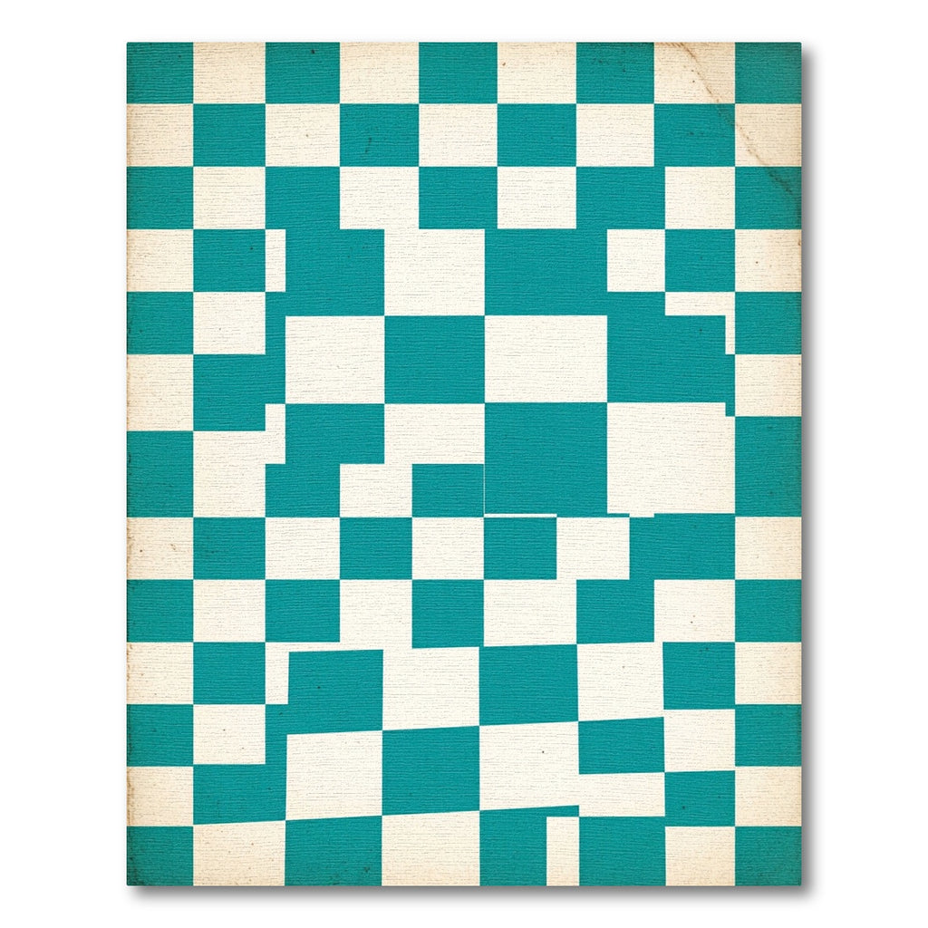 Teal and Ivory Distorted Checkered Block Rug