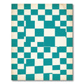 Teal and Ivory Distorted Checkered Block Rug
