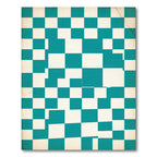 Teal and Ivory Distorted Checkered Block Rug