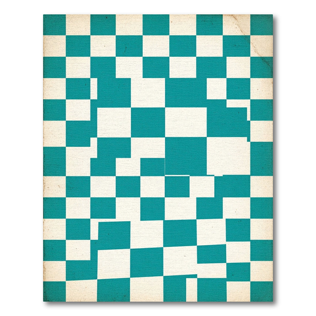 Teal and Ivory Distorted Checkered Block Rug