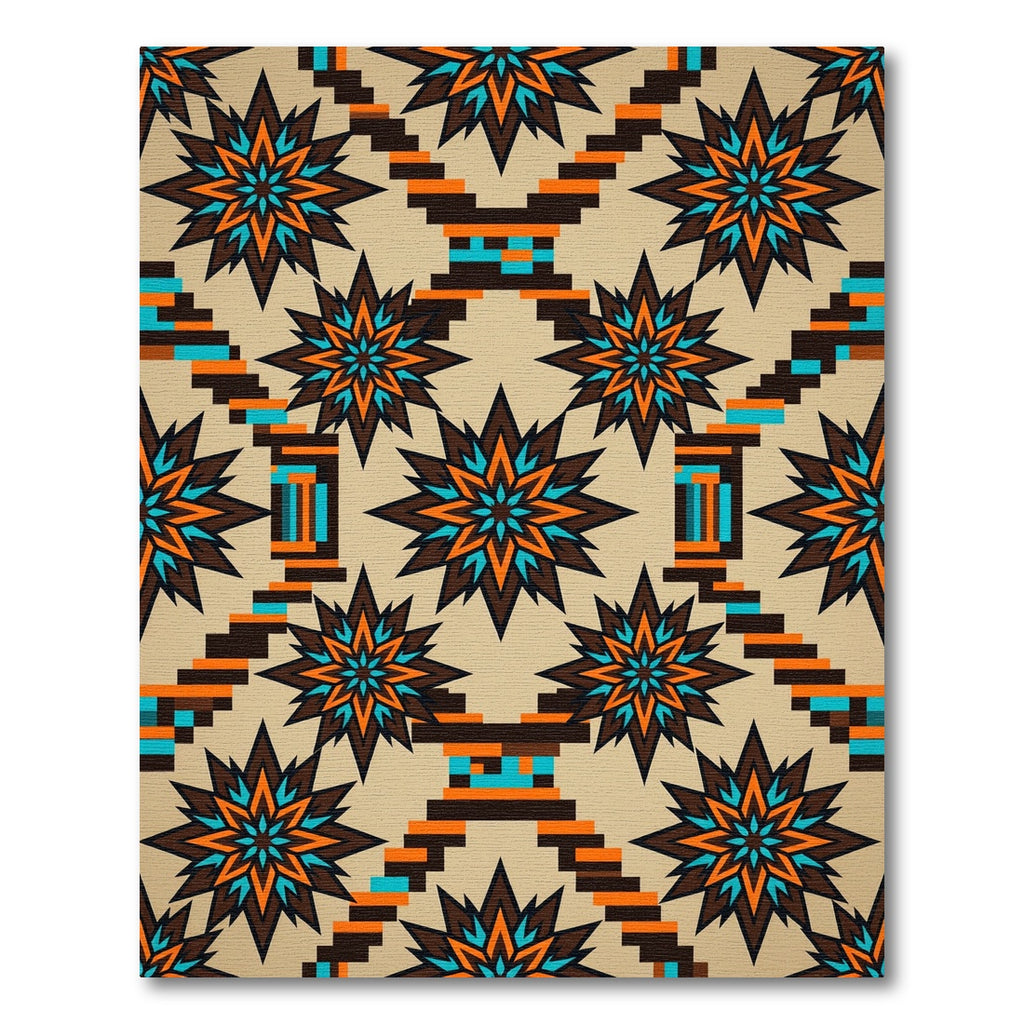 Geometric Starburst Teal Orange Brown Rug