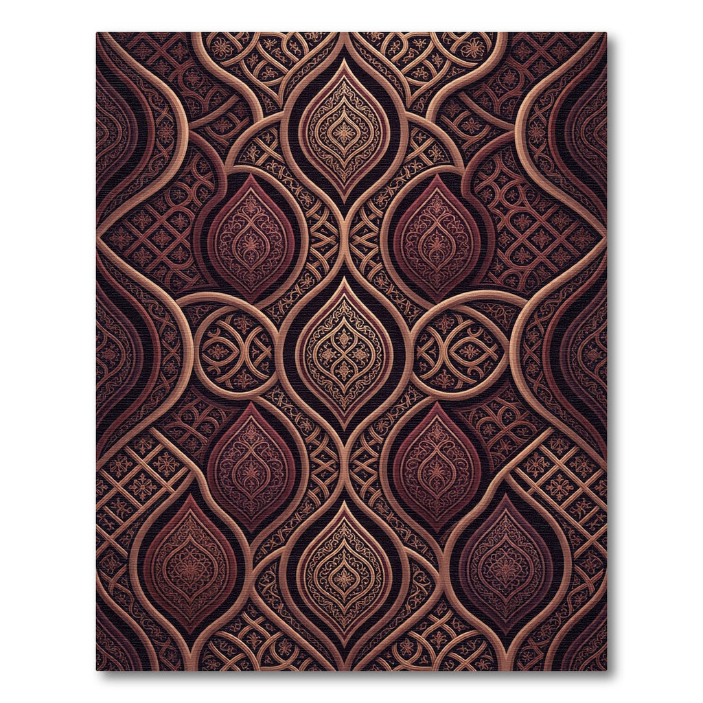 Ornate Copper Damask Curved Medallion Rug