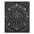 Ornate Charcoal Silver Filigree Medallion Rug