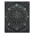 Ornate Charcoal Silver Filigree Medallion Rug