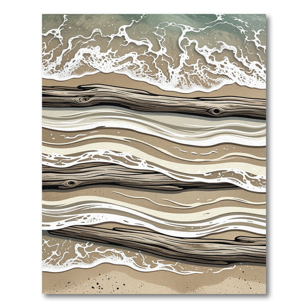 Abstract Driftwood Shoreline Coastal Waves Rug