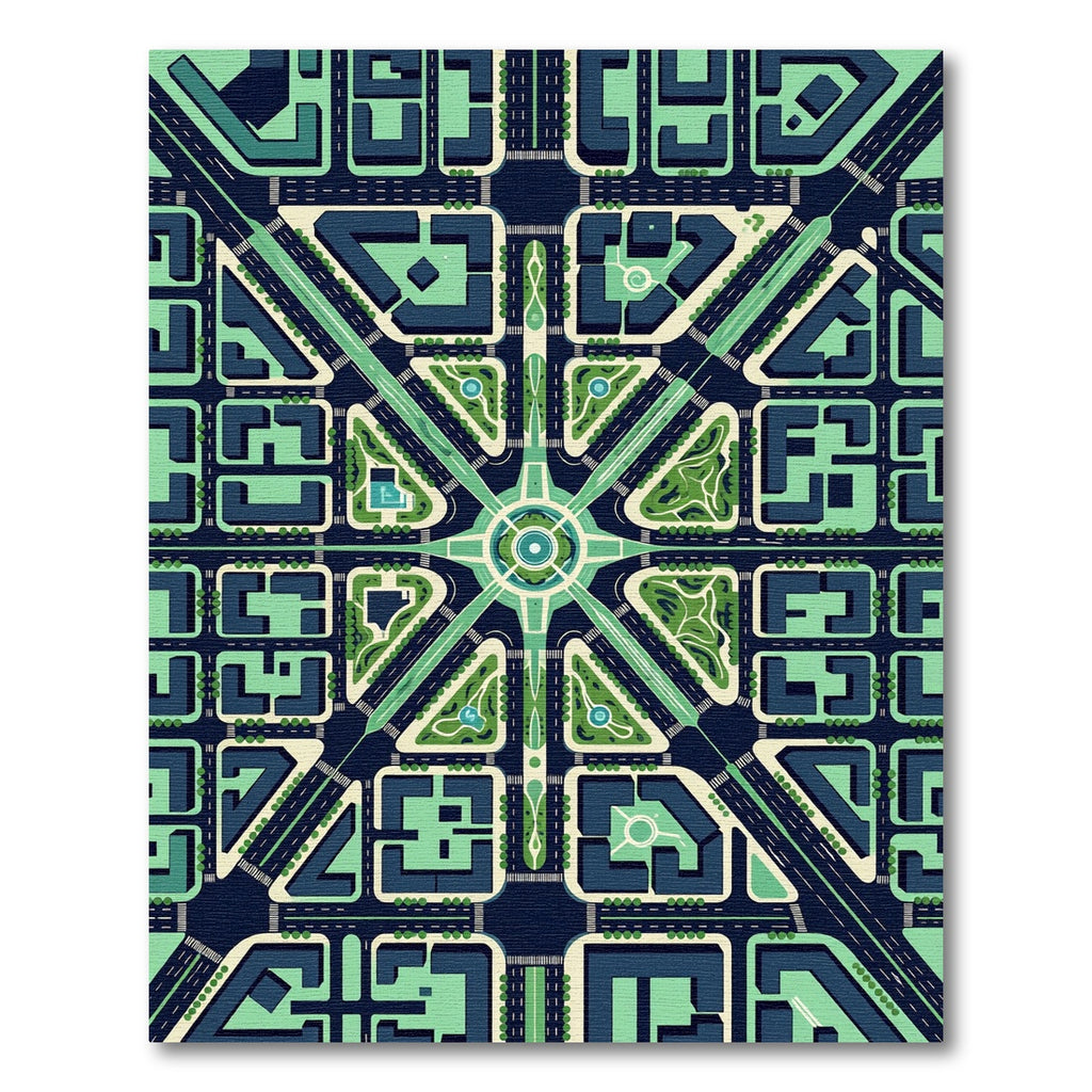Modern Geometric Midnight Teal Urban Grid Rug