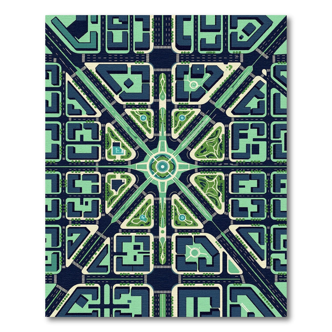 Modern Geometric Midnight Teal Urban Grid Rug