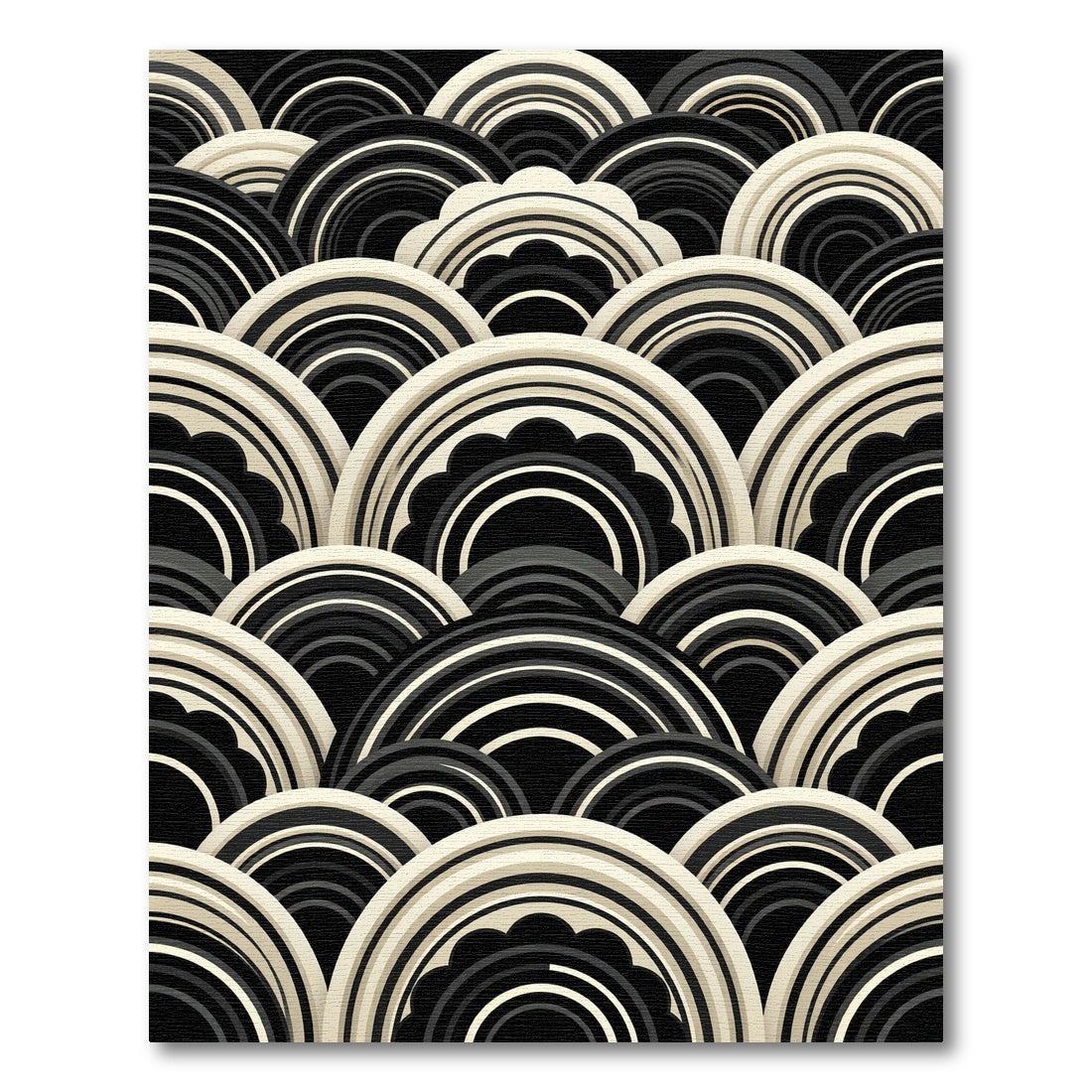 Art Deco Black And White Ripple Rug