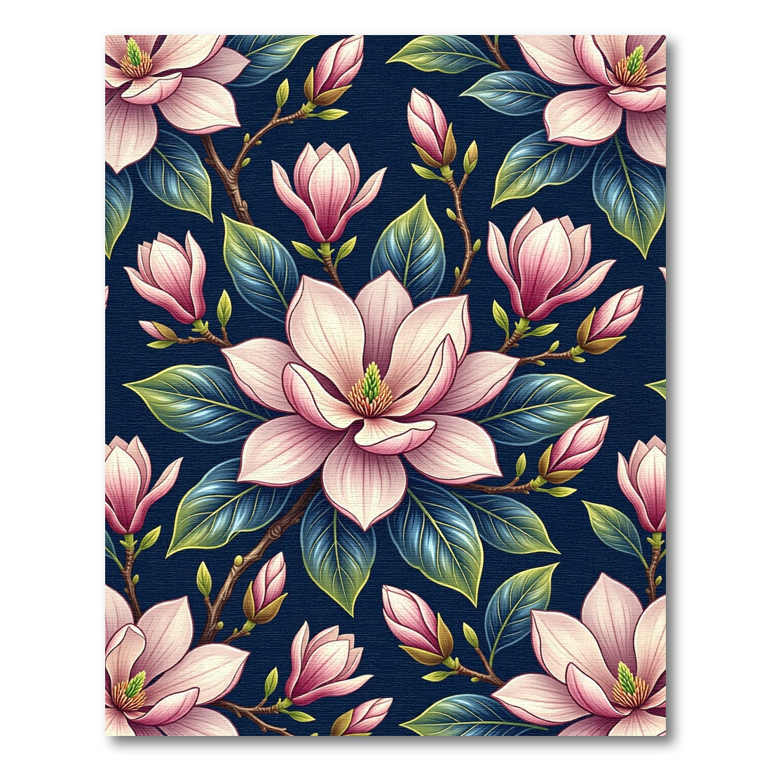 Elegant Pastel Magnolia on Navy Rug