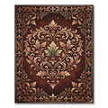 Ornate Damask Burgundy Gold Scroll Frame Rug