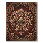 Ornate Damask Burgundy Gold Scroll Frame Rug