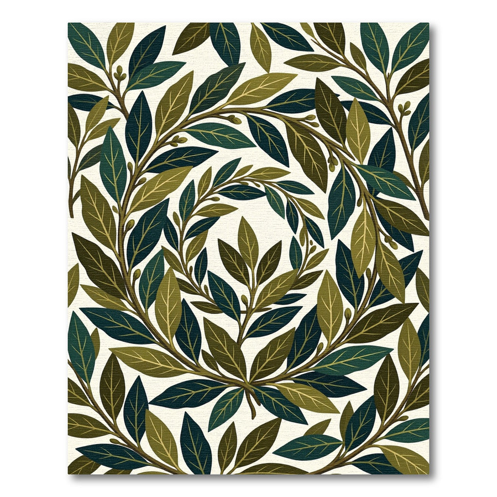 Lush Green Botanical Laurel Leaf Wreath Rug