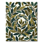 Lush Green Botanical Laurel Leaf Wreath Rug