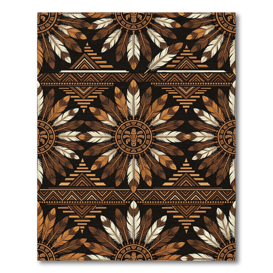 Brown Feather Sun Native American Rug