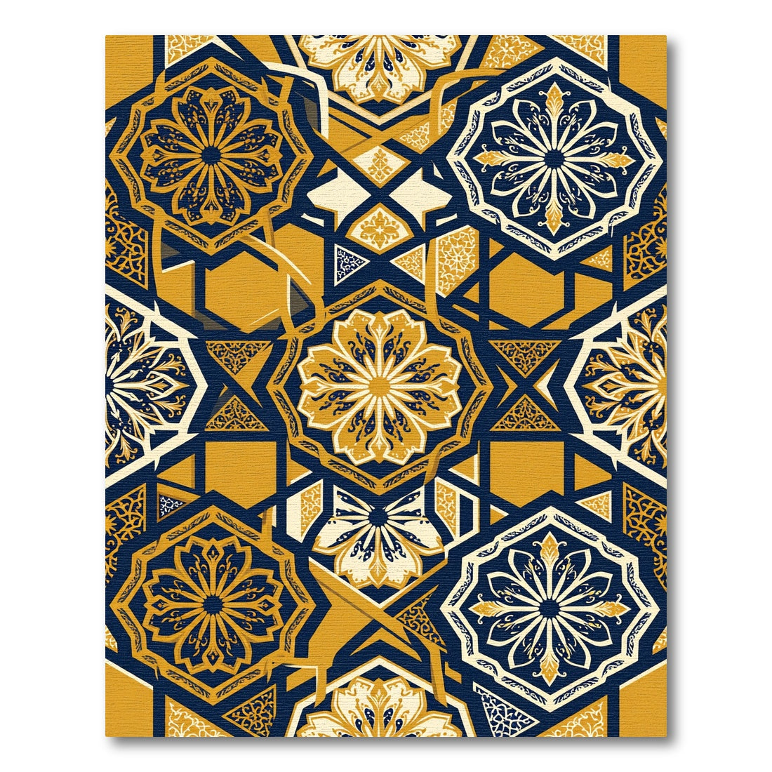 Geometric Navy and Golden Floral Medallion Rug