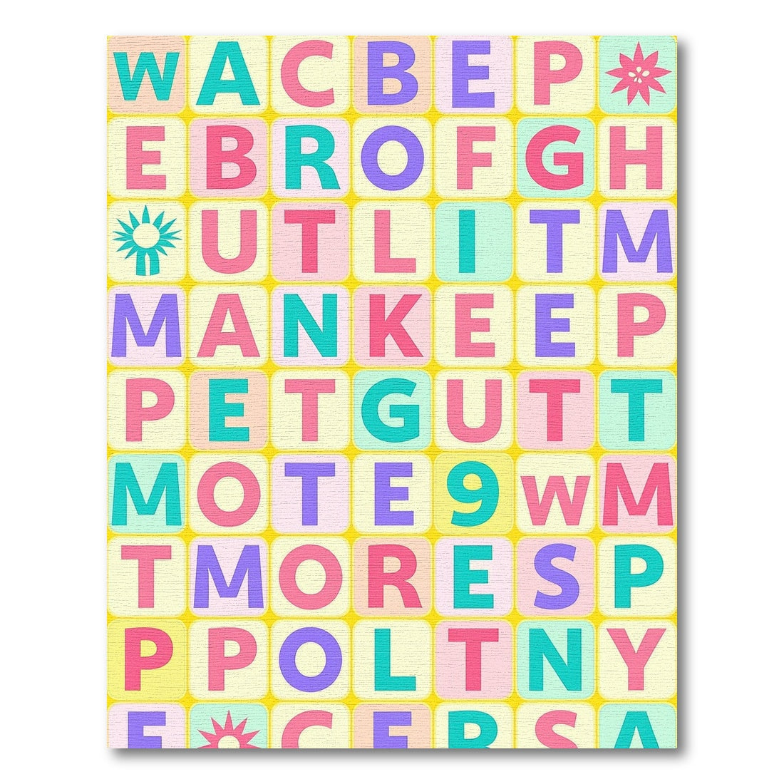 Pastel Alphabet Grid Square Rug