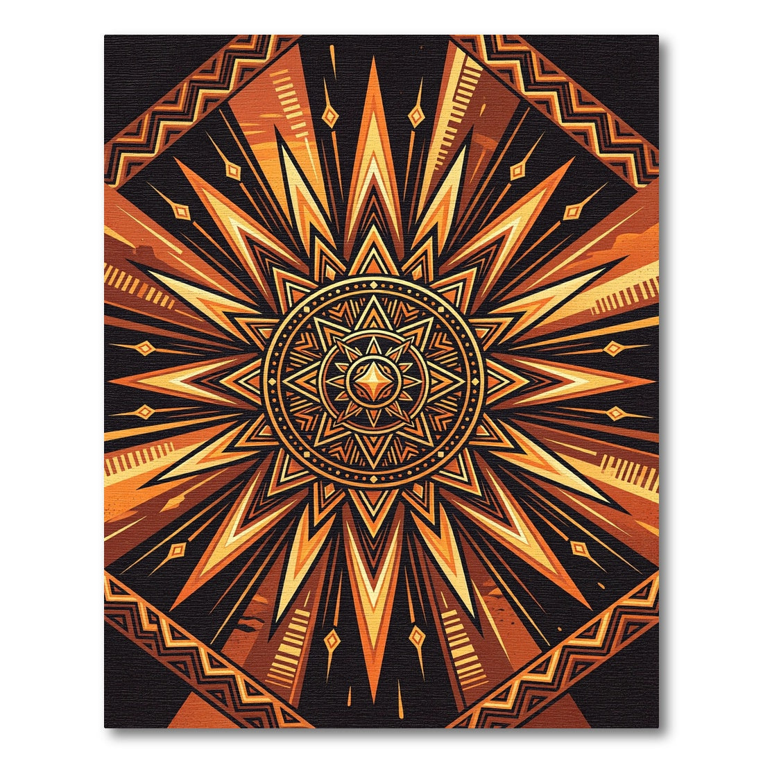 Radiant Amber Geometric Sun Star Rug