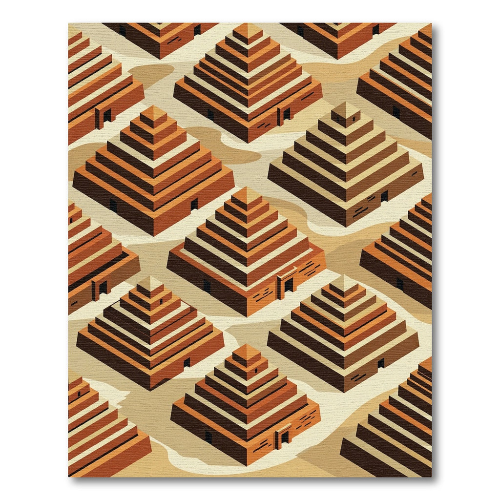 Geometric Stepped Pyramid Terracotta Landscape Rug