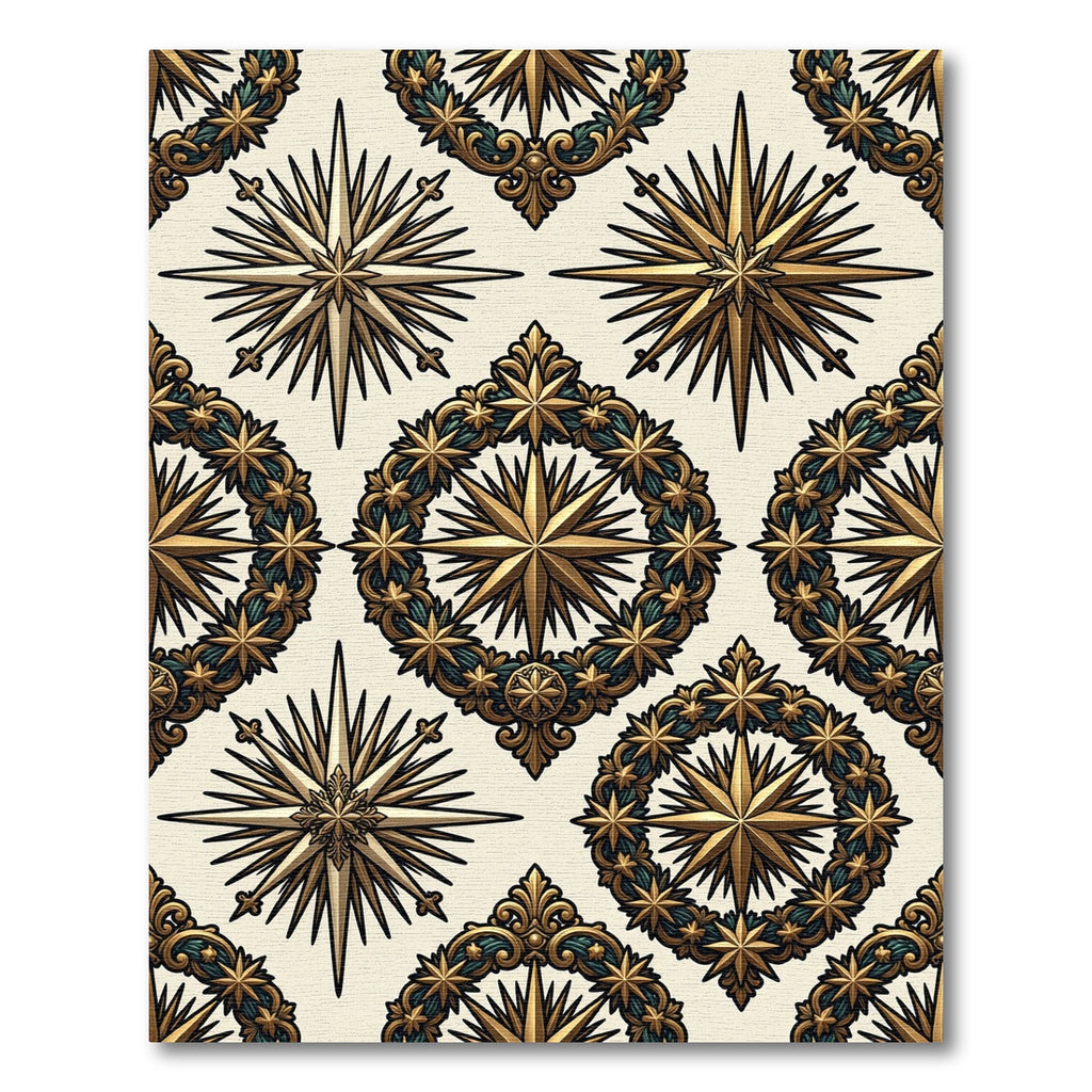 Celestial Gold Star Compass Emblem Rug