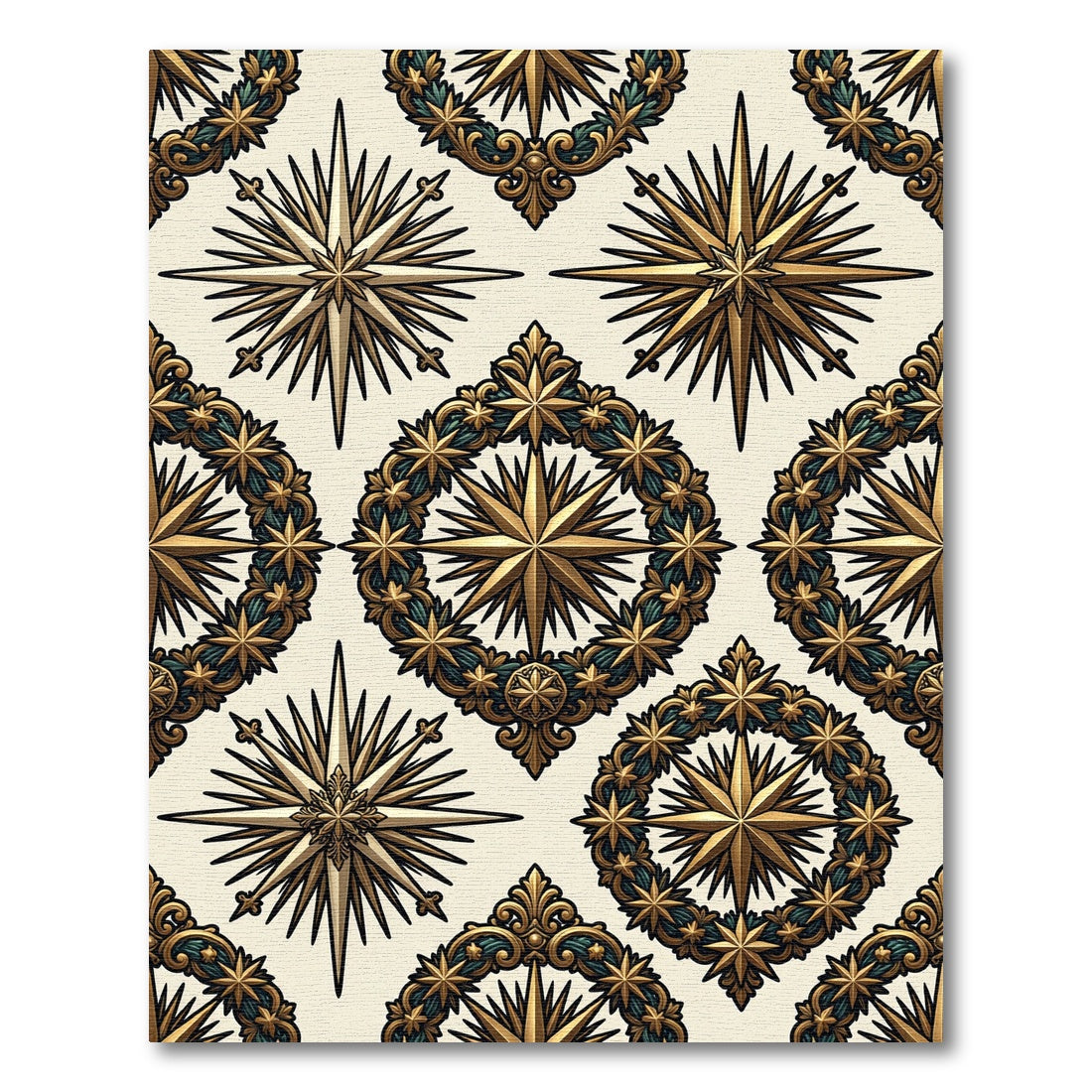 Celestial Gold Star Compass Emblem Rug
