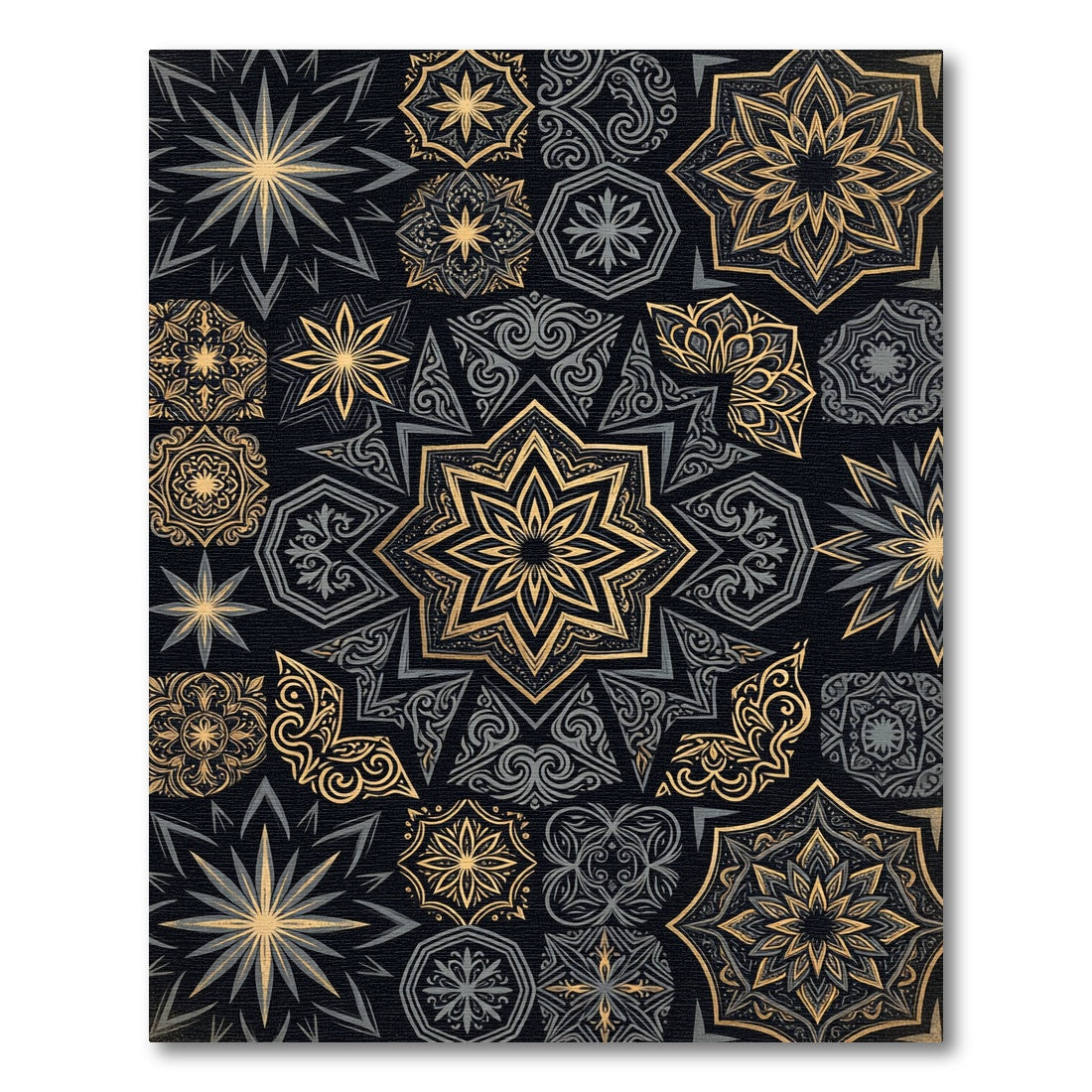 Gold Black Mandala Starburst Collection Rug