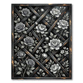Monochrome Rose Lattice Floral Rug