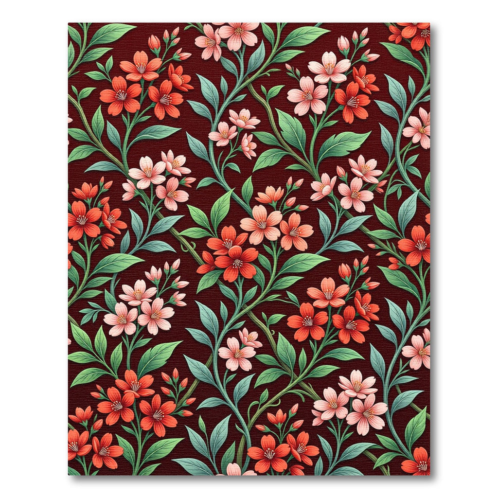 Crimson Coral Floral Vine Ensemble Rug