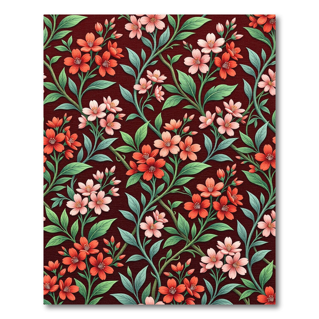 Crimson Coral Floral Vine Ensemble Rug