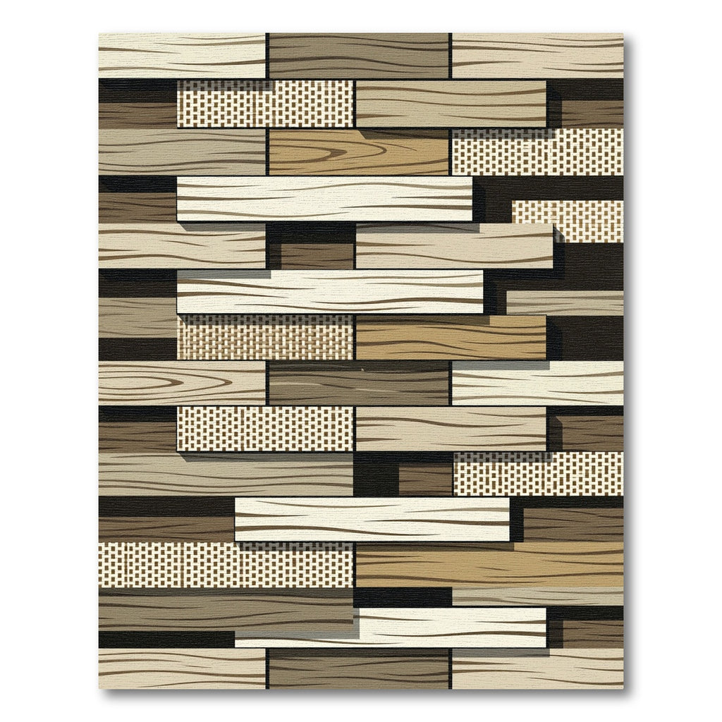 Neutral Wood Plank Patchwork Texture Rug