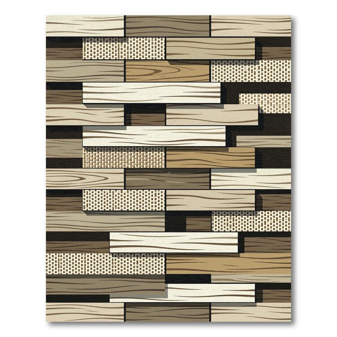 Neutral Wood Plank Patchwork Texture Rug