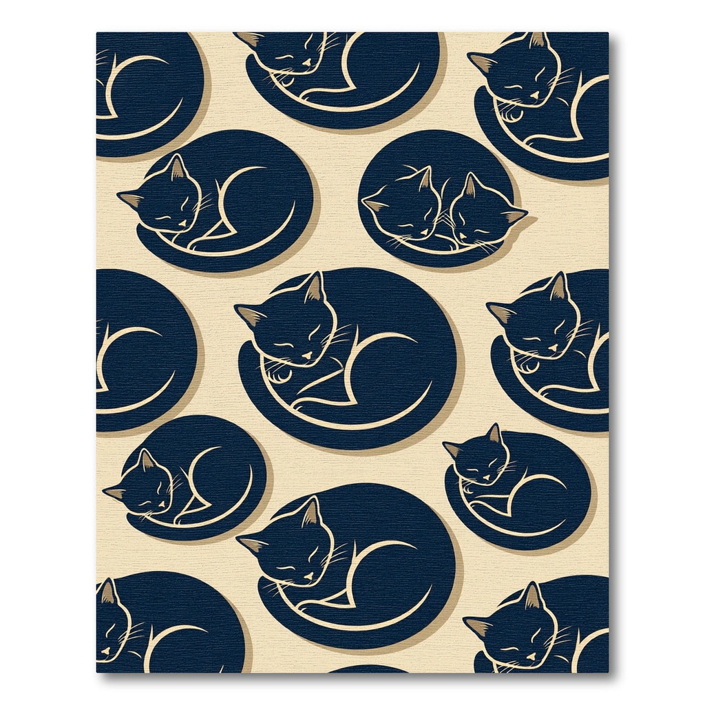 Minimalist Sleeping Midnight Blue Cat Rug