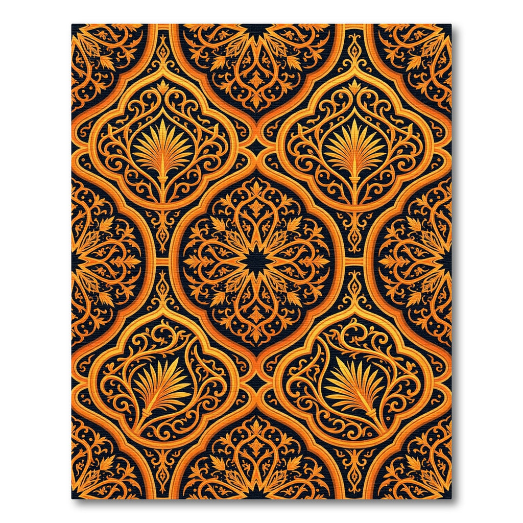 Golden Black Ornate Floral Arabesque Rug