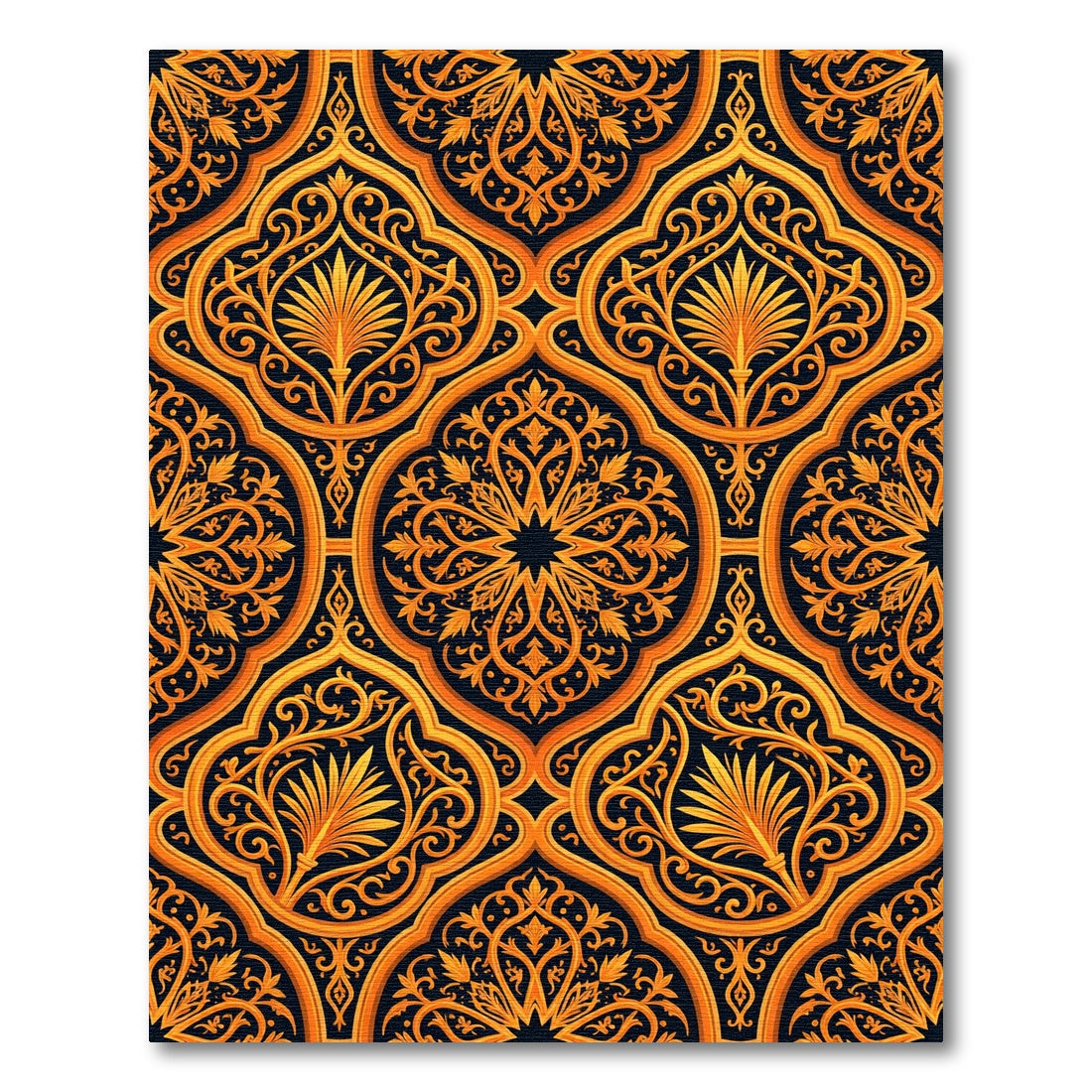 Golden Black Ornate Floral Arabesque Rug