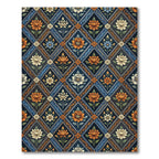 Ornate Navy Floral Diamond Lattice Rug