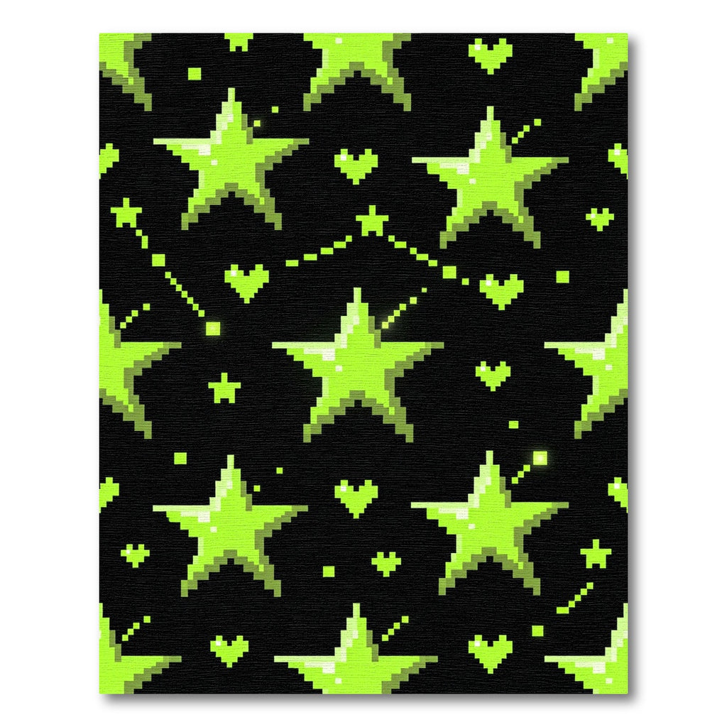 Neon Green Pixel Star Galaxy Rug